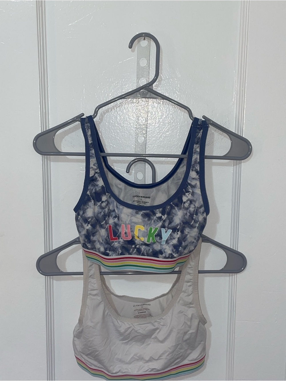Lucky Brand Navy Tie-Dye Sports Bra with Rainbow Band